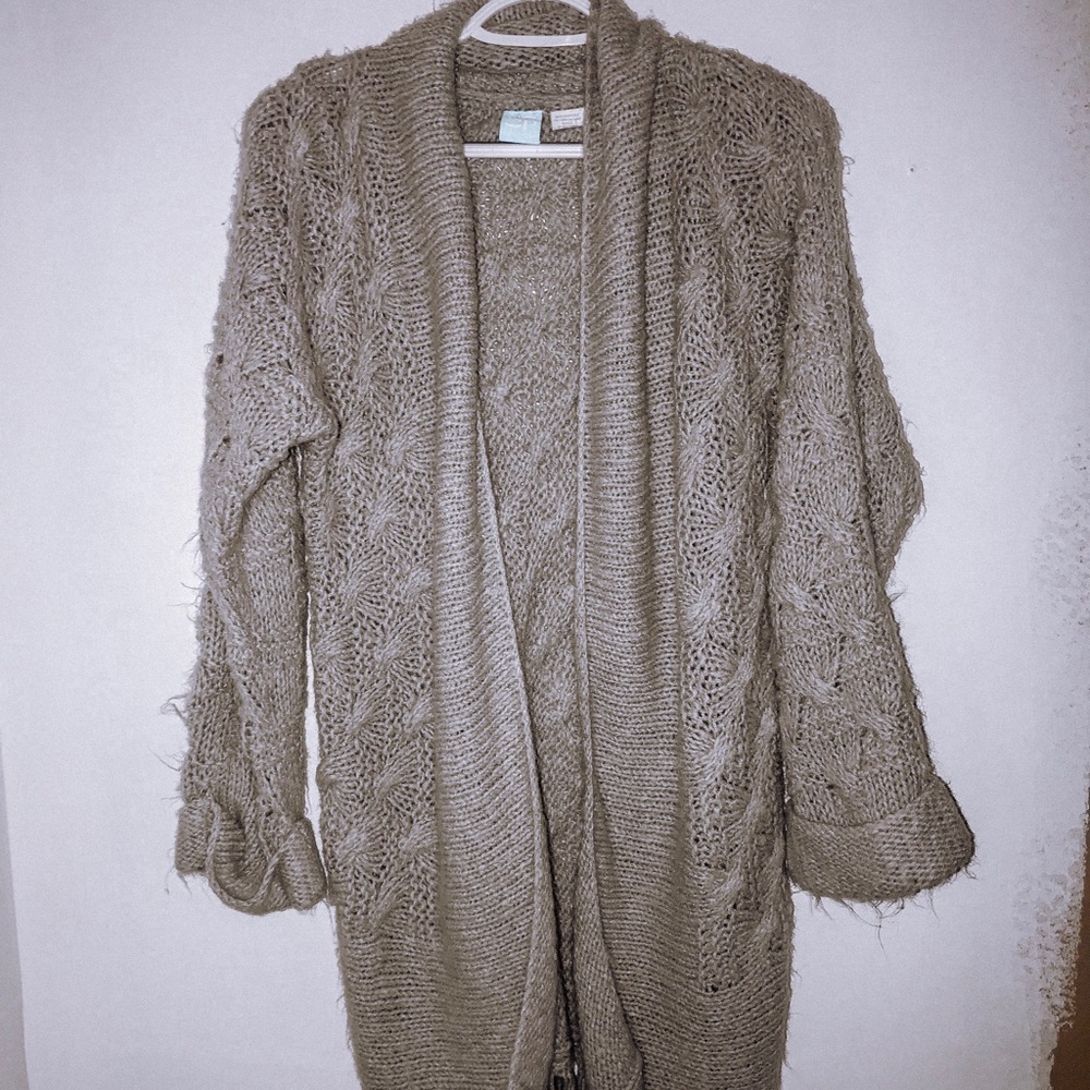 Soft Gray Knit Long Cardigan